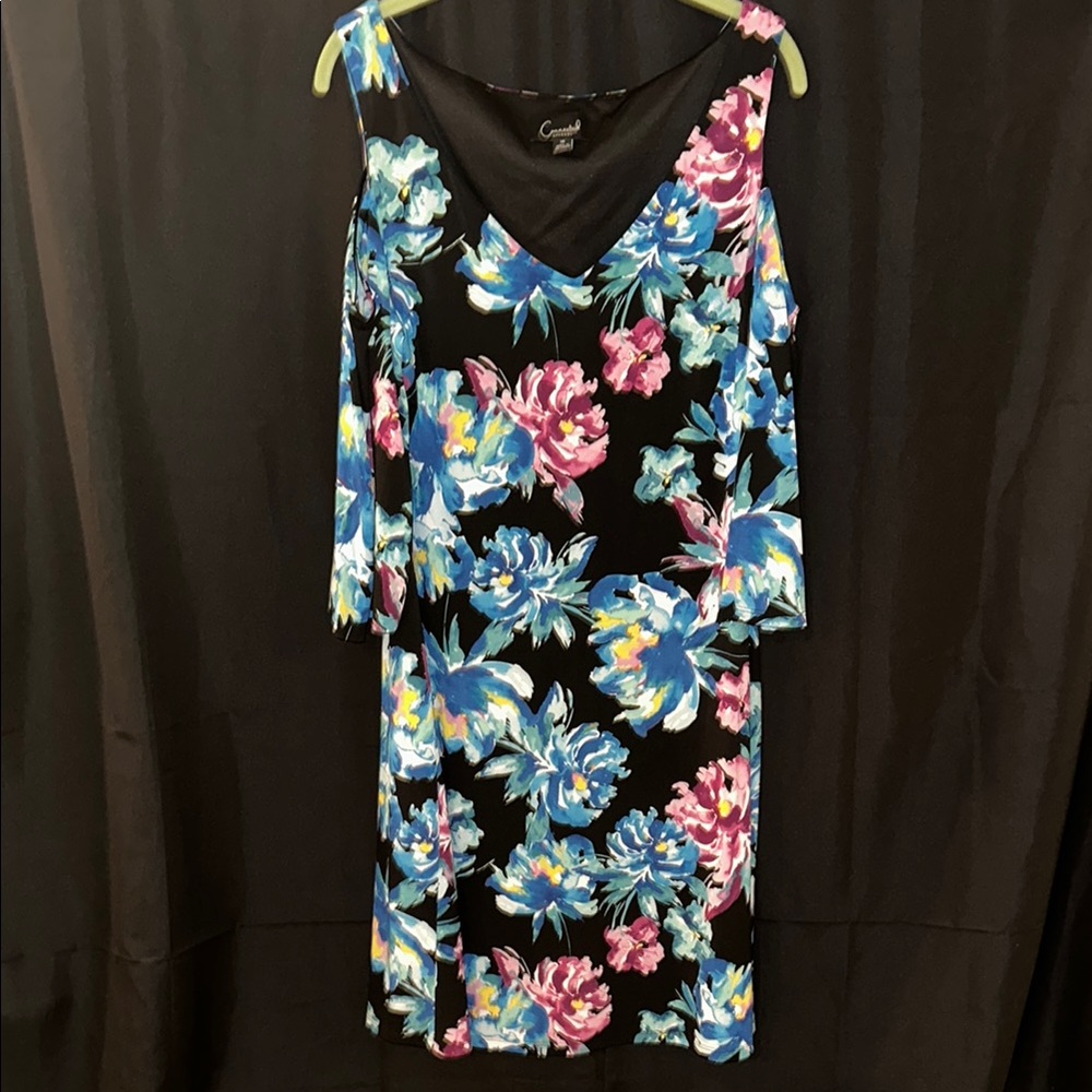 Connected Apparel Blue and Pink Cold Shoulder Sundress